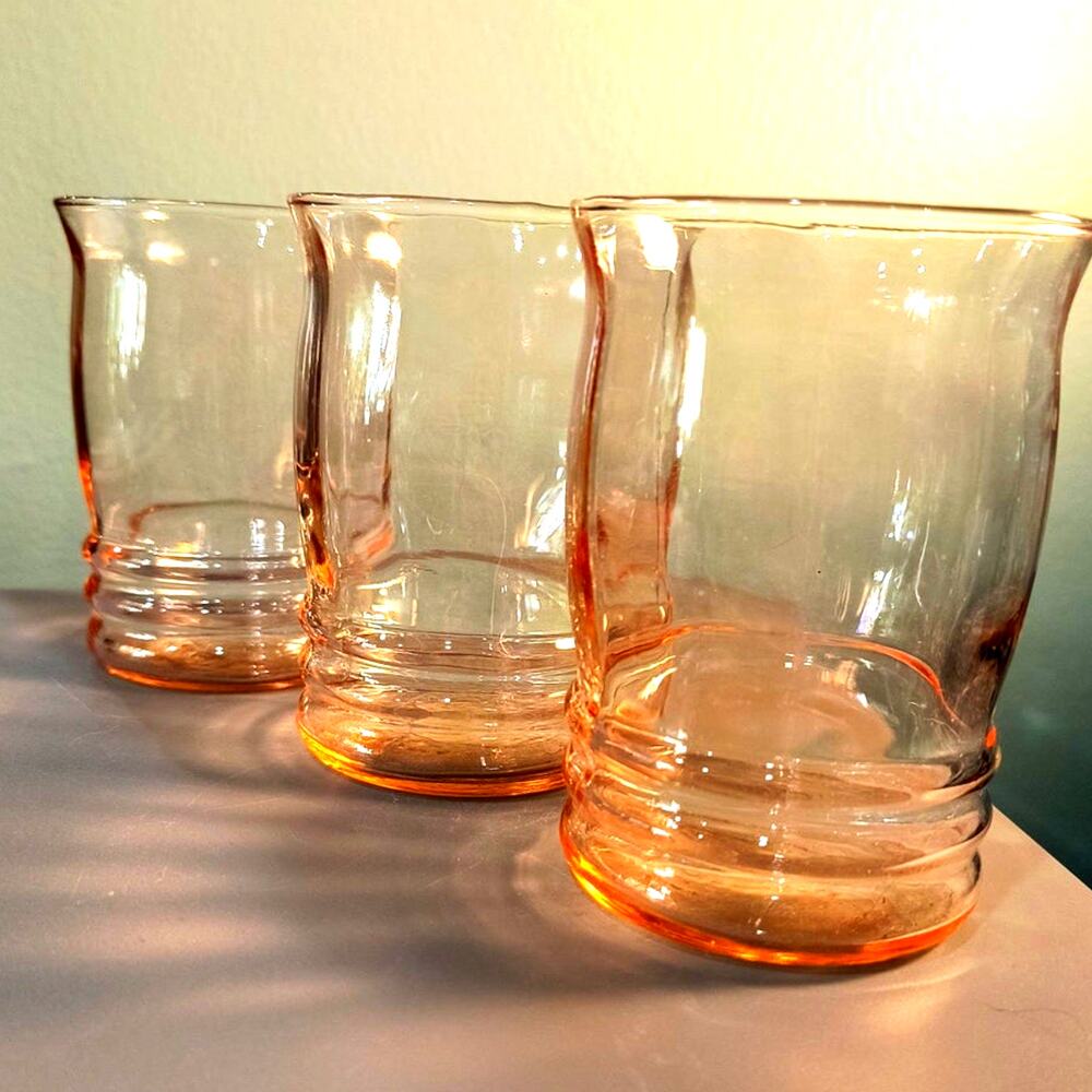 836  Set of 3 Pink Depression Juice Glasses